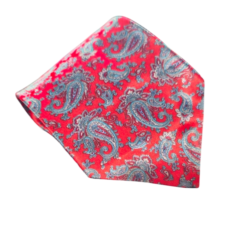 John Weitz | Red & Blue Paisley Print Silk-Blend Tie